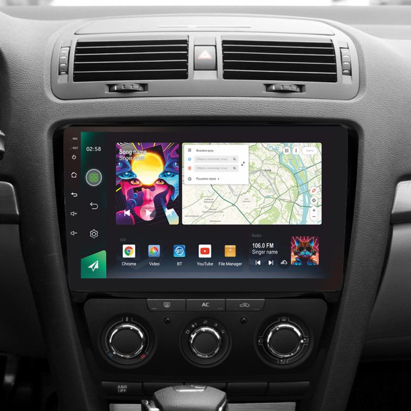 Android head unit SIGMA PRO 10464 ANDROID 12 4+64 Gb 4G DSP Skoda Octavia 2 A5 2008-2013 10" black