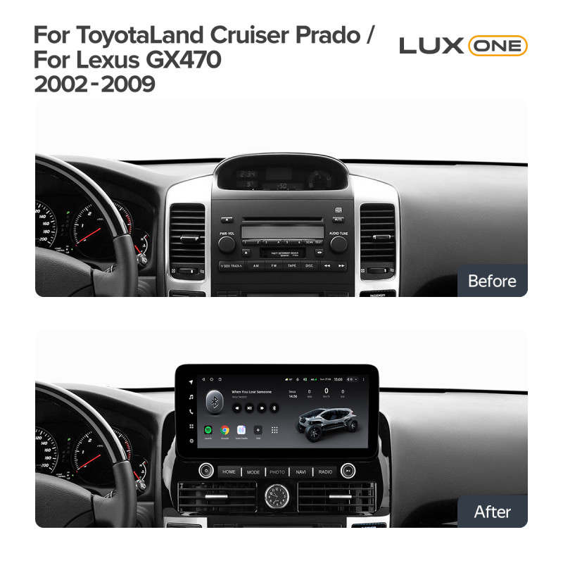 Android head unit Teyes LUX ONE 4+32 Gb Toyota Land Cruiser Prado 120 3 III For Lexus GX470 GX 470 J120 2002-2009 12.3" (L2)