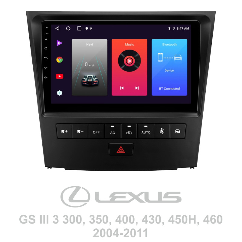 Android head unit SIGMA F9216 ANDROID 10 2+32 Gb Lexus GS300 S190 GS350 GS400 GS430 GS450h GS460 GS 300 III 3 350 400 430 450h 460 2004-2011 9" (L3)