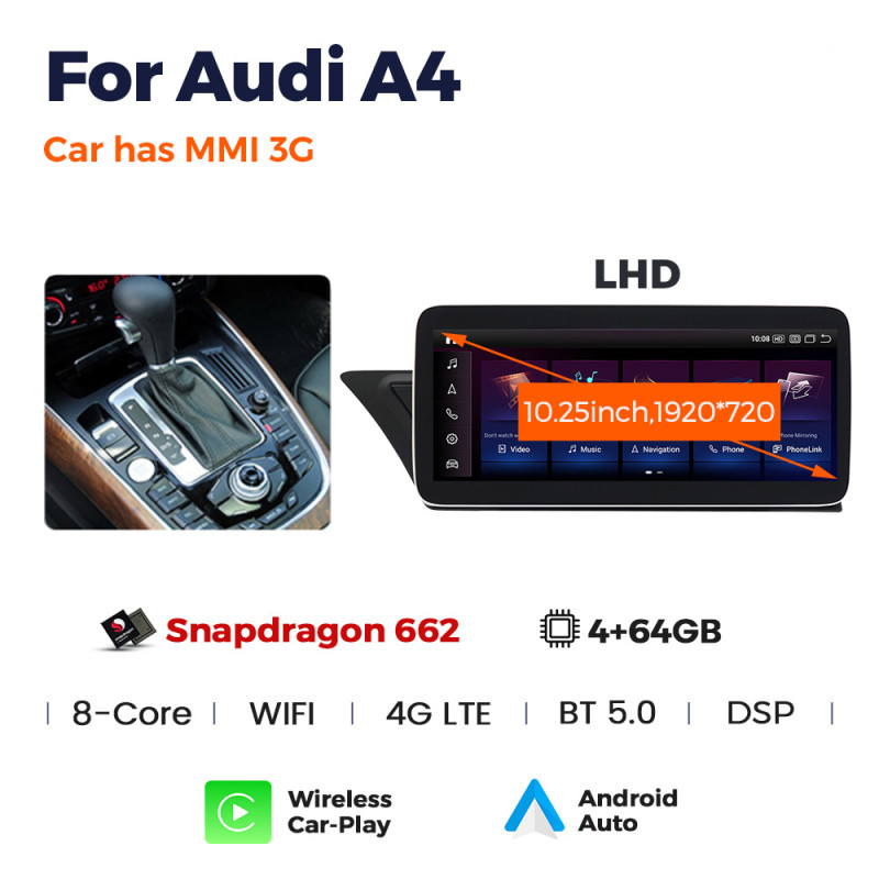 Android head unit AMS Audi A4 MMI 3G 2008-2014 /A5 2008-2016 MMI 3G 4+64Gb 10.25"