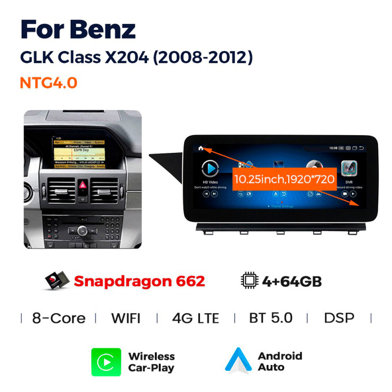 Android head unit AMS MERCEDES BENZ GLK X204 NTG4.0 2008-2012 4+64Gb 10.25"