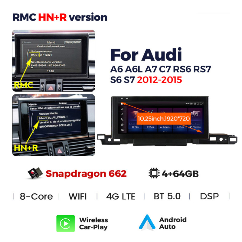 Android head unit AMS Audi A6 2012-2018 HN+R 4+64Gb 10.25"
