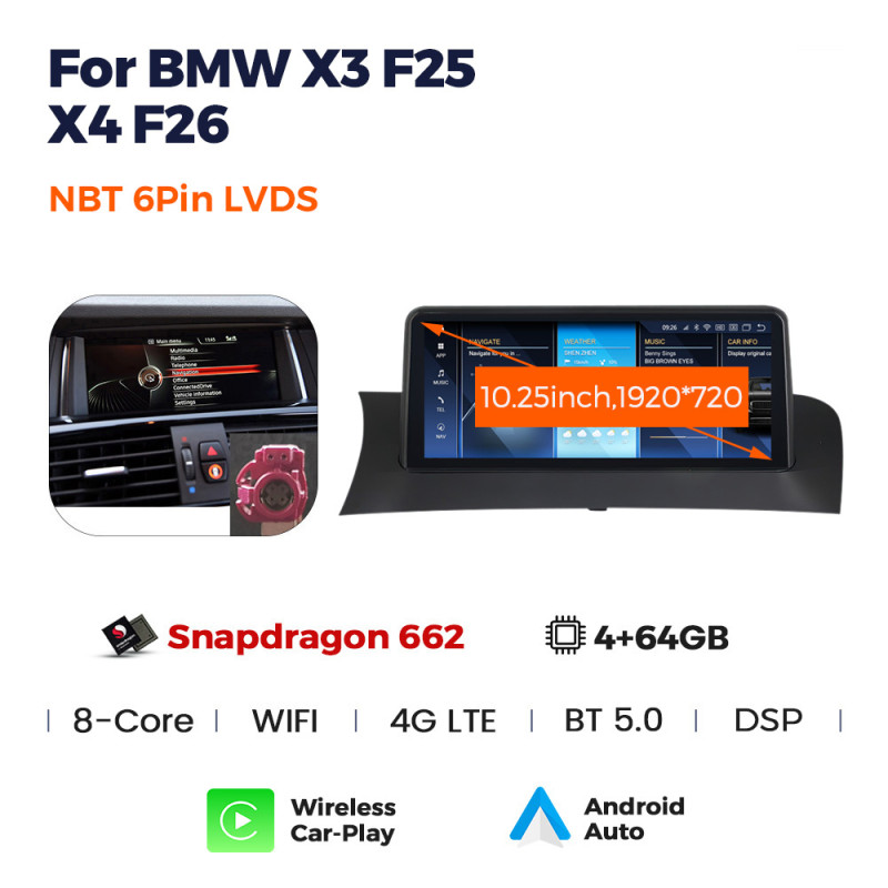 Android head unit AMS BMW X3 F25/X4 F26(2014-2016) Original NBT System 4+64Gb 12.3"