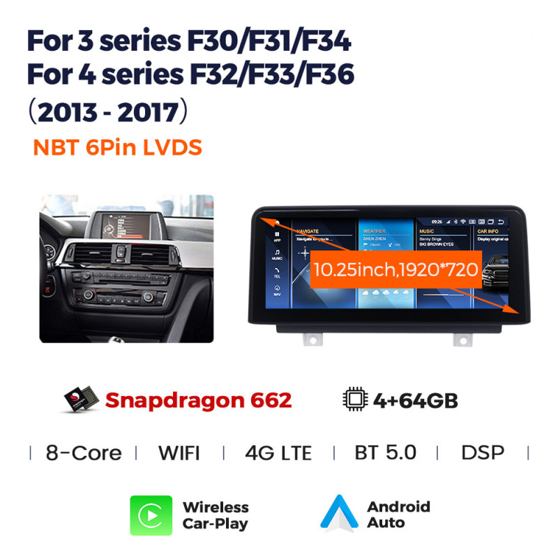 Android head unit AMS BMW 3 SeriesF30/F31/F34/F35 (2013-2017) NBT 4+64Gb 10.25"
