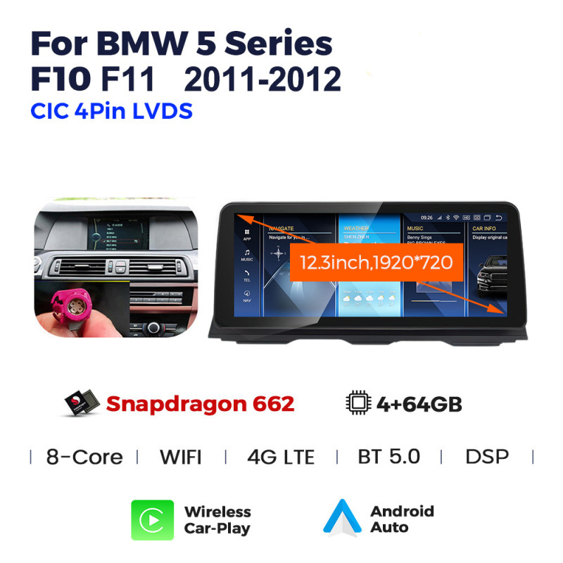 Android head unit AMS BMW 5 Series F10/F11(2011-2012) Original CIC System 4+64Gb 12.3"