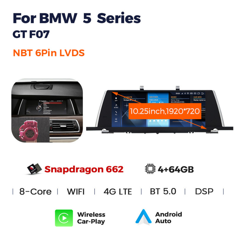 Android head unit AMS BMW 5 Series F07 GT(2011-2012) Original NBT 4+64Gb 10.25"
