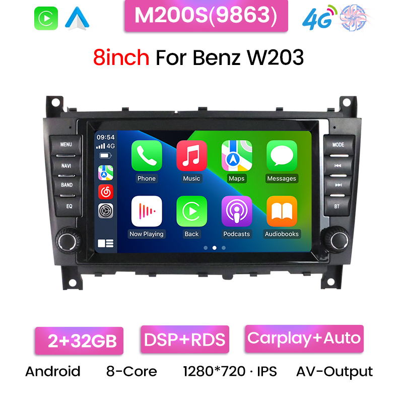 Android head unit AMS MERCEDES BENZ C-Class w203 M200S 2+32Gb 8"
