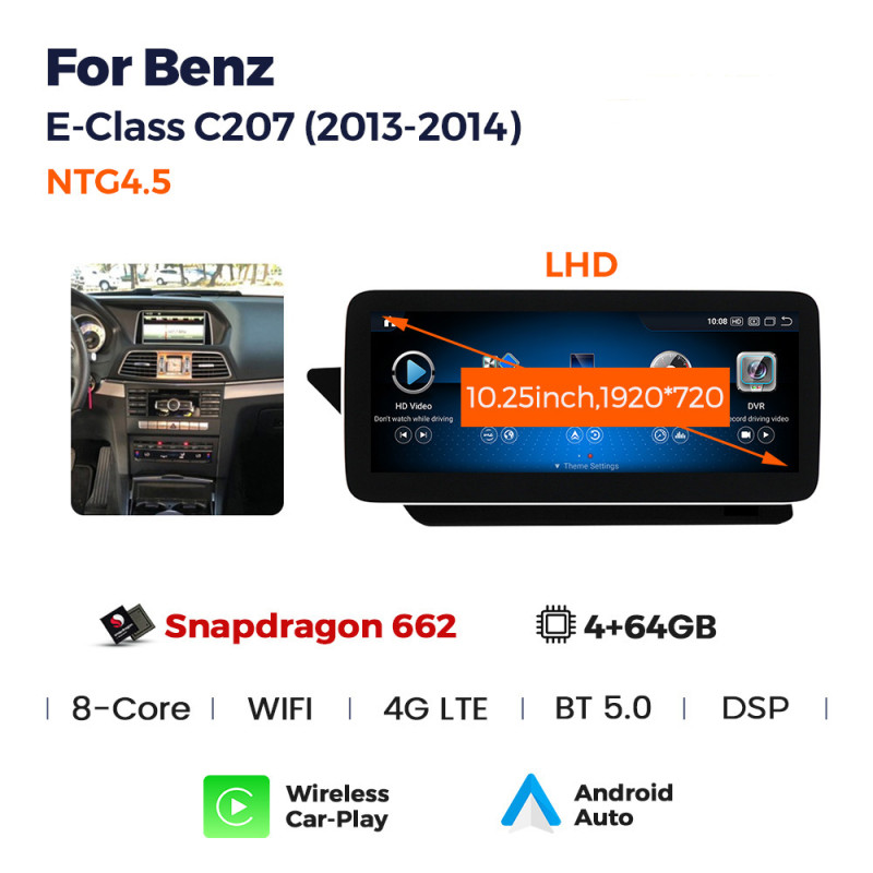 Android head unit AMS MERCEDES BENZ E-Class W207 NTG4.5 2013-2014 4+64Gb 10.25"