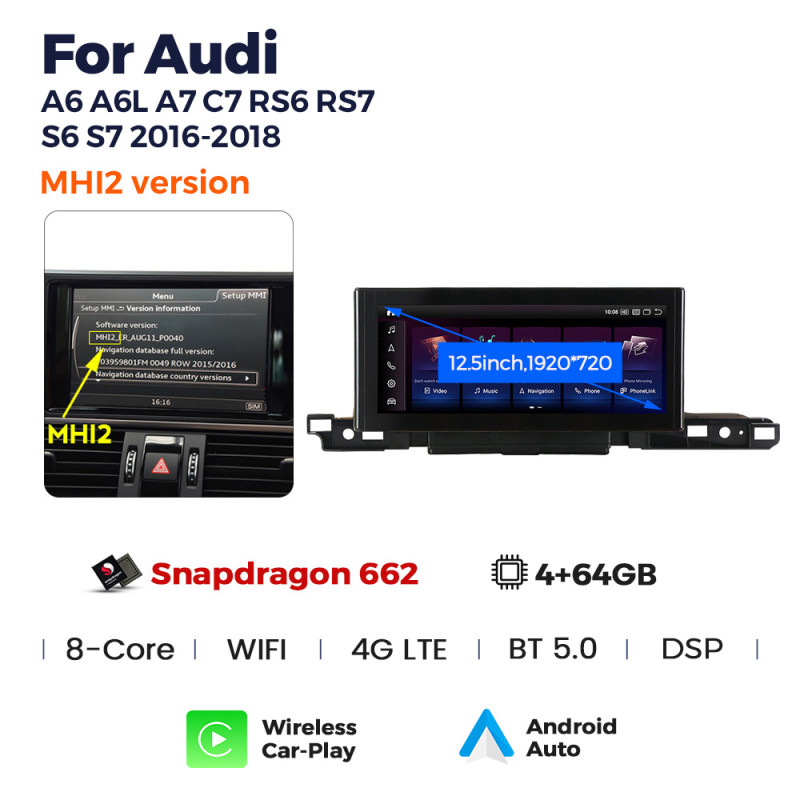 Android head unit AMS Audi A6 2012-2018 MHI2 4+64Gb 12.3"