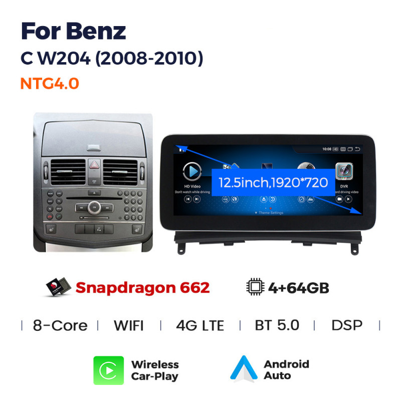 Android head unit AMS MERCEDES BENZ C-Class W204 NTG4.0 2006-2011 4+64Gb 12.3"