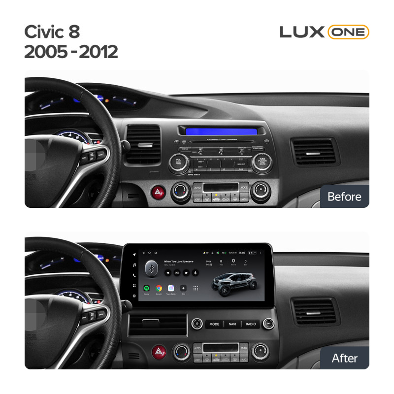 Android head unit Teyes LUX ONE 4+64 Gb Honda Civic 8 FK FN FD 2005-2012 12.3" (L1)