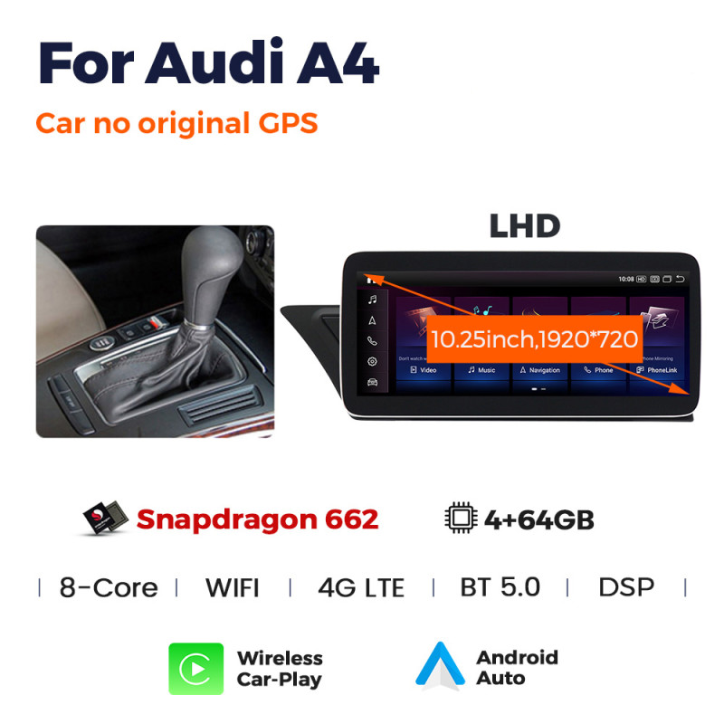 Android head unit AMS Audi A4 2008-2014 /A5 2008-2016 no GPS 4+64Gb 10.25"
