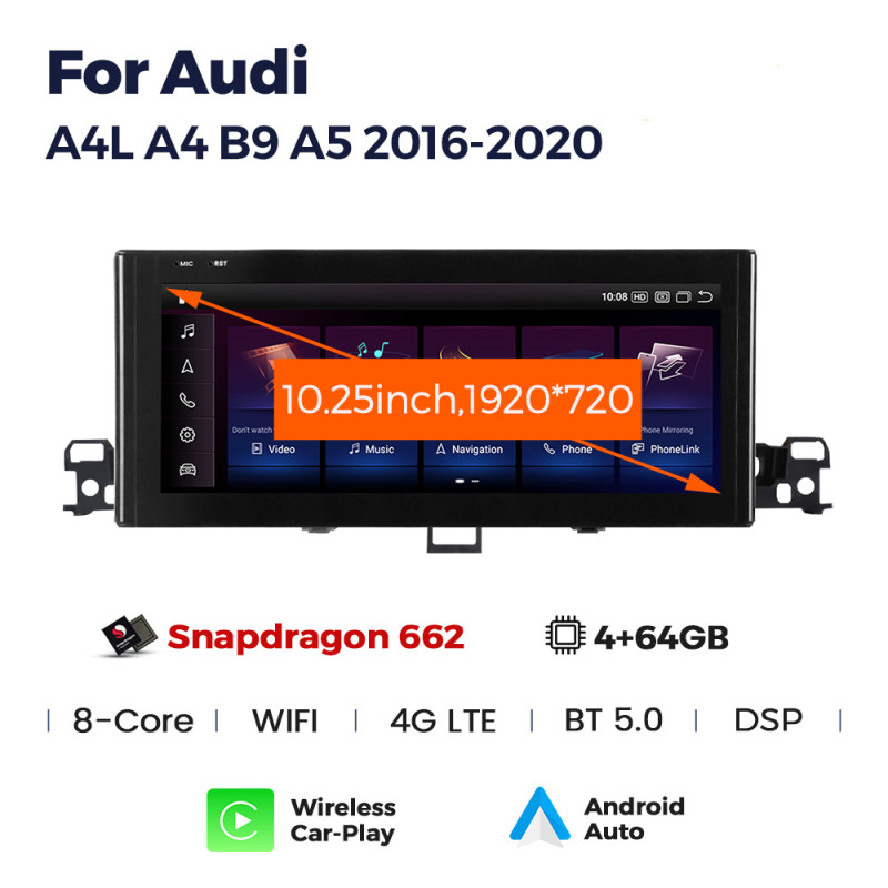 Android head unit AMS Audi A4L B9 A5 2016-2020 4+64Gb 10.25"