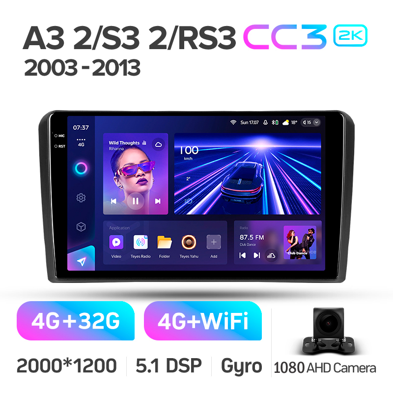 Android head unit Teyes CC3 4+32 Gb Audi A3 2 8P 2003-2013 S3 2 2006-2012 RS3 1 2011-2012 9" 2k