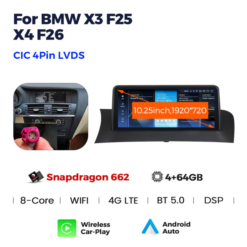 Android head unit AMS BMW X3 F25 (2011- 2013) CIC Original CIC System 4+64Gb 10.25"