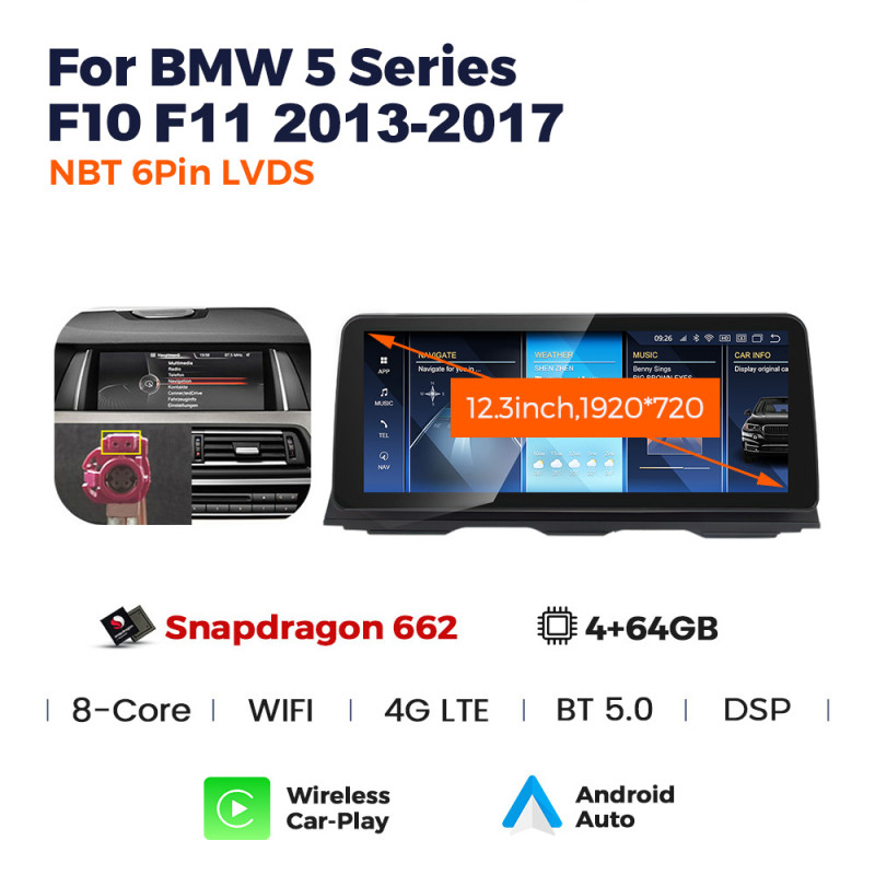 Android head unit AMS BMW 5 Series F10/F11(2013-2016) Original NBT System 4+64Gb 12.3"