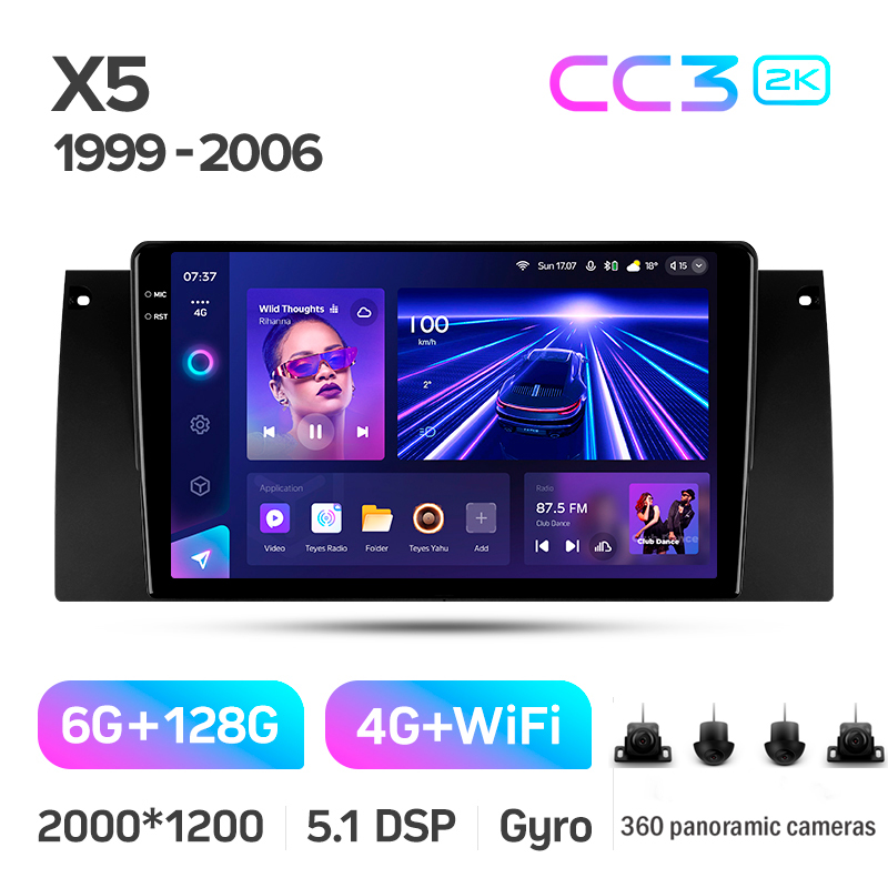 Android head unit Teyes CC3 6+128 Gb with 360° surround view° BMW X5 E39 E53 1999 - 2006 9" 2k