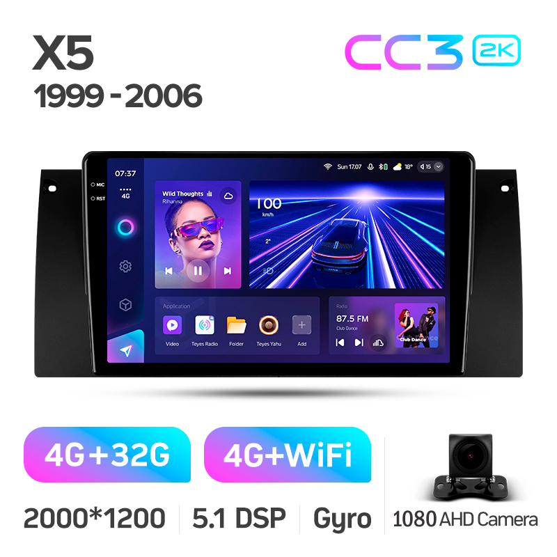 Android head unit Teyes CC3 4+32 Gb BMW X5 E39 E53 1999 - 2006 9" 2k