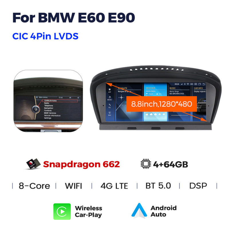 Android head unit AMS BMW 5 Series E60 E61 E63 E64 2009-2010 CIC 4+64Gb 8.8"