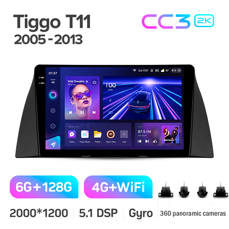 Android head unit Teyes CC3 6+128 Gb with 360° surround view° Chery Tiggo T11 1 2005 - 2013 9" 2k