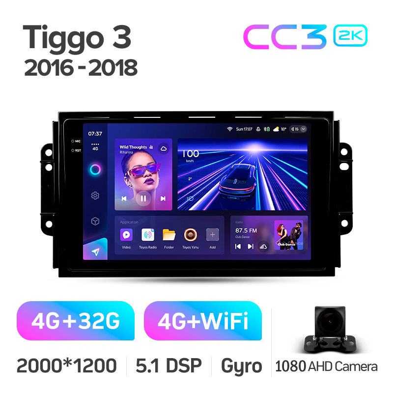Android head unit Teyes CC3 4+32 Gb Chery Tiggo 3 2016 - 2018 9" 2k