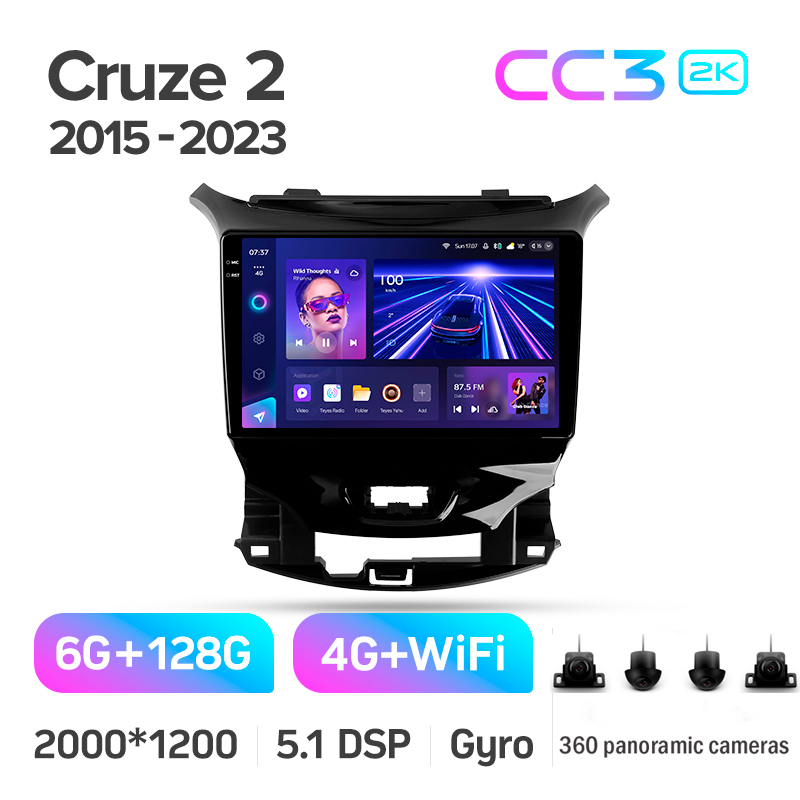 Android head unit Teyes CC3 6+128 Gb with 360° surround view° Chevrolet Cruze 2 2015-2023 9" 2k