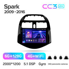 Android head unit Teyes CC3 6+128 Gb with 360° surround view° Chevrolet Spark M300 2009 - 2016 (F1) 9" 2k