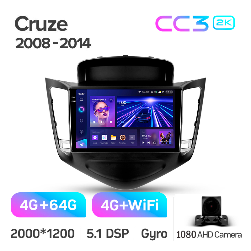Android head unit Teyes CC3 4+64 Gb Chevrolet Cruze J300 2008-2014 9" 2k