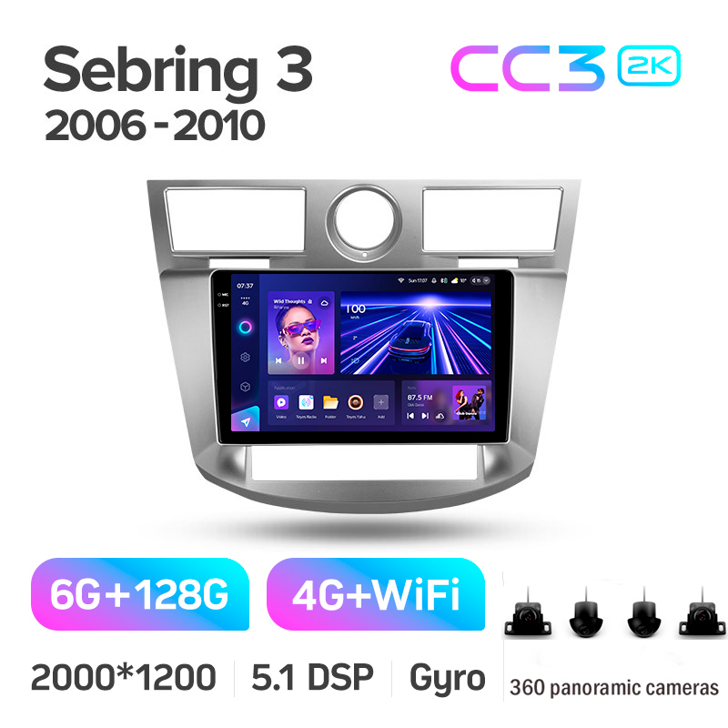 Android head unit Teyes CC3 6+128 Gb with 360° surround view° Chrysler Sebring 3 JS 2006-2010 9" 2k (L1)