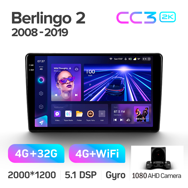 Android head unit Teyes CC3 4+32 Gb Citroen Berlingo 2 B9 2008-2019 9" 2k
