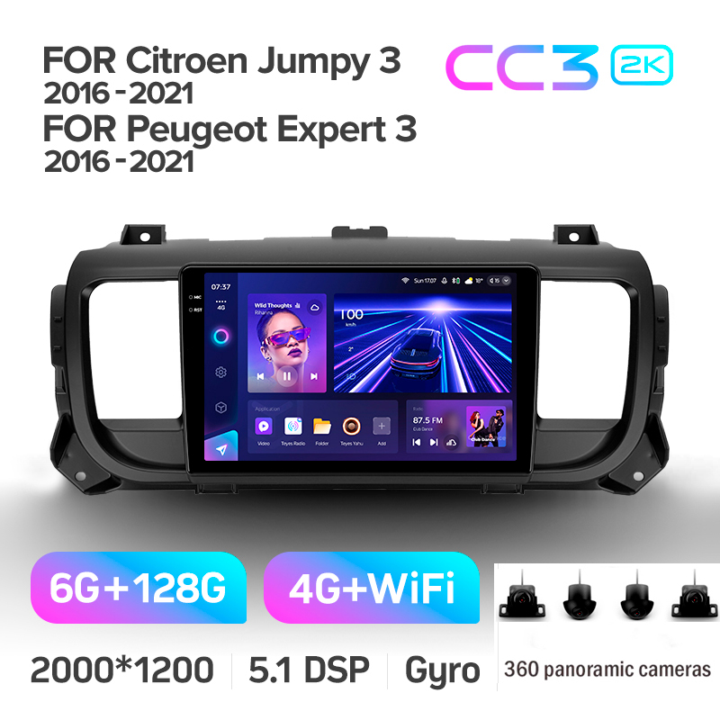 Android head unit Teyes CC3 6+128 Gb with 360° surround view° Citroen Jumpy III 3 SpaceTourer 1 / Peugeot Expert III 3 2016-2021 9" 2k (L1)