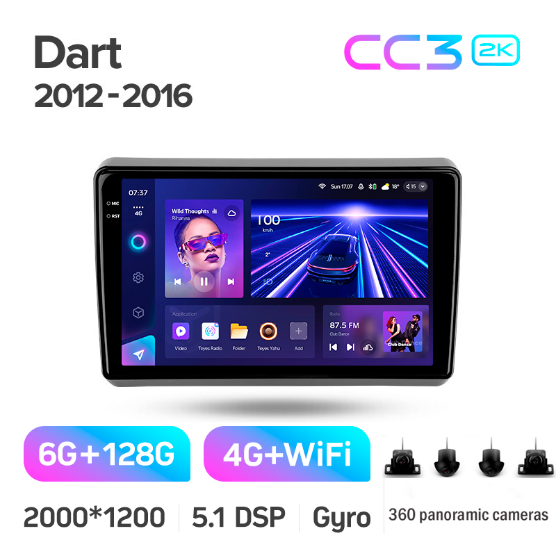 Android head unit Teyes CC3 6+128 Gb with 360° surround view° Dodge Dart 2012 - 2016 9" 2k