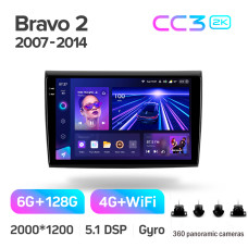 Android head unit Teyes CC3 6+128 Gb with 360° surround view° Fiat Bravo 198 2 II 2007-2014 9" 2k (L1)