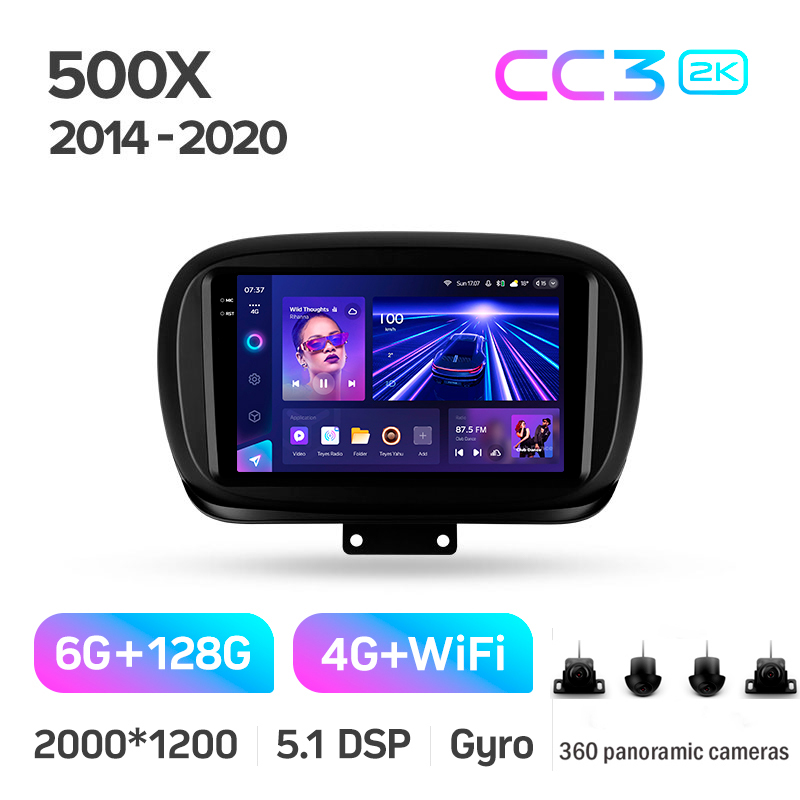 Android head unit Teyes CC3 6+128 Gb with 360° surround view° Fiat 500X 2014-2020 9" 2k (L1)