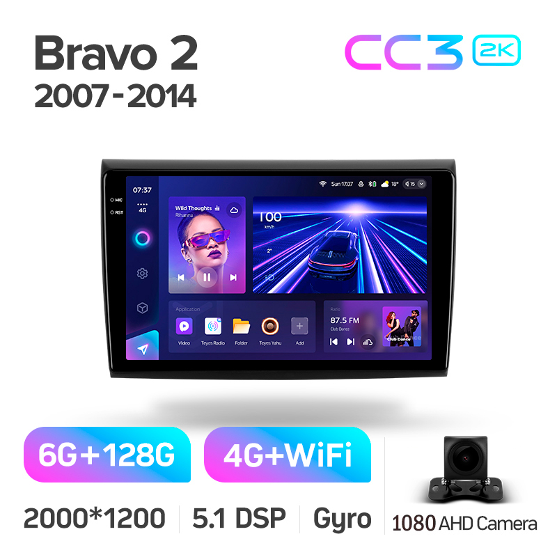 Android head unit Teyes CC3 6+128 Gb Fiat Bravo 198 2 II 2007-2014 9" 2k (L1)