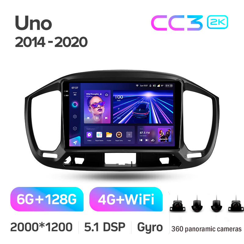 Android head unit Teyes CC3 6+128 Gb with 360° surround view° Fiat Uno 2014-2020 9" 2k (L1)