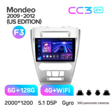 Android head unit Teyes CC3 6+128 Gb with 360° surround view° Ford Mondeo (F3) (US EDITION) 2009-2012 10" 2k