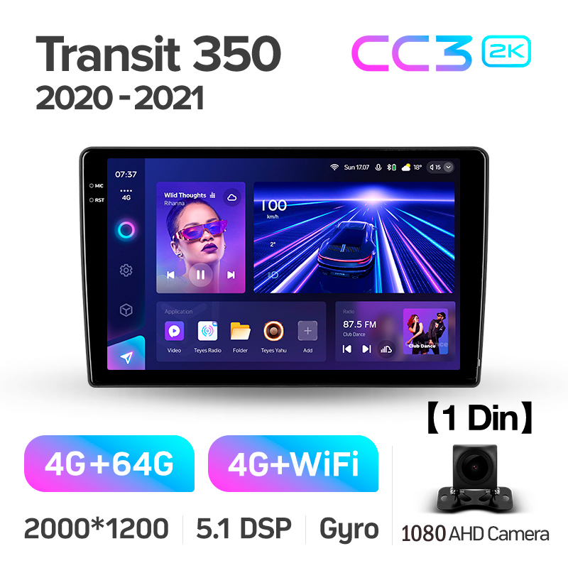 Android head unit Teyes CC3 4+64 Gb Ford Transit 350 (1 Din) 2020-2021 10" 1din 2k (L1)