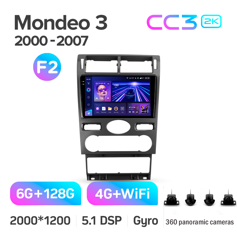 Fahrzeugradio Teyes CC3 6+128 GB mit 360°-Rundumsicht (Ford Mondeo 3 2000–2007, F2) – 9 Zoll, 2k.