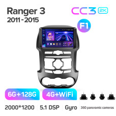 Android head unit Teyes CC3 6+128 Gb with 360° surround view° Ford Ranger 3 (F1) 2011-2015 9" 2k (L1)