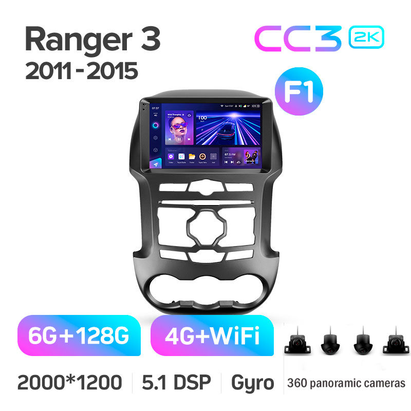 Android head unit Teyes CC3 6+128 Gb with 360° surround view° Ford Ranger 3 (F1) 2011-2015 9" 2k (L1)