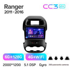 Android head unit Teyes CC3 6+128 Gb with 360° surround view° Ford Ranger (F2) 2011-2016 9" 2k
