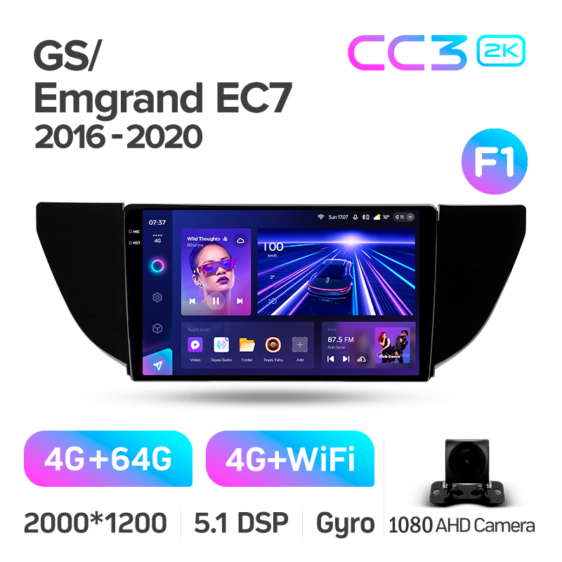 Štátní magnetofon Teyes CC3 4+64 GB Geely GS 2016–2020 Emgrand EC7 1.2 2018–2020 (F1) 9
