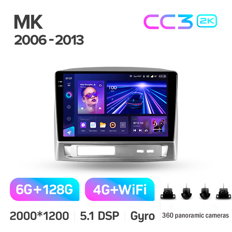 Android head unit Teyes CC3 6+128 Gb with 360° surround view° Geely MK 1 2006-2013 9" 2k