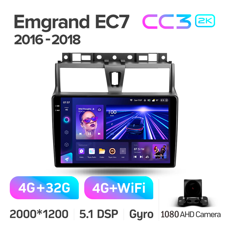 Android head unit Teyes CC3 4+32 Gb Geely Emgrand EC7 1 2016-2018 9" 2k