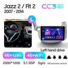 Android head unit Teyes CC3 6+128 Gb with 360° surround view° Honda Jazz 2 GG Fit 2 GE 2007 - 2014 10" 2k