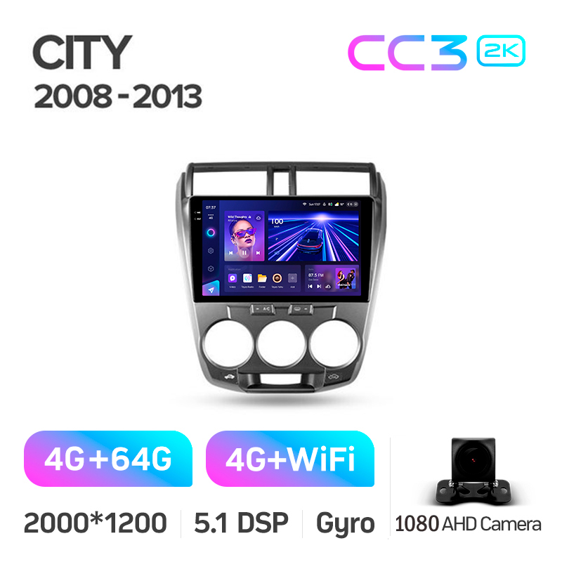 Android head unit Teyes CC3 4+64 Gb Honda City 2008-2013 10" 2k