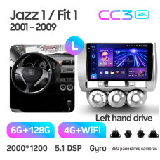 Android head unit Teyes CC3 6+128 Gb with 360° surround view° Honda Jazz 1 GD Fit 1 2001 - 2009 9" 2k