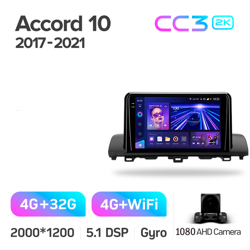 Fahrzeugradio Teyes CC3 4+32 GB für Honda Accord 10 CV X (2017–2021, Baujahr B), 9 Zoll, 2K.