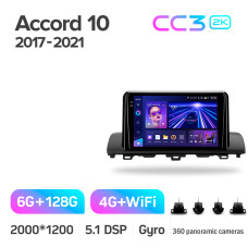 Android head unit Teyes CC3 6+128 Gb with 360° surround view° Honda Accord 10 CV X 2017 - 2021 (B) 9" 2k